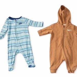 Nike Kids Blue Striped and Brown Hooded One Piece Set
